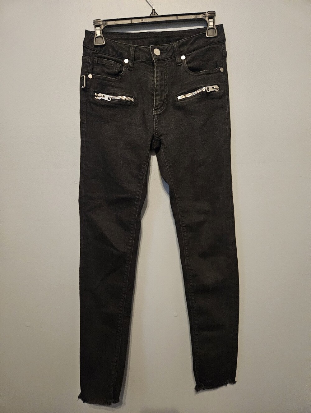 Zadig & Voltaire Washed Black Denim Jeans W Zipper Accents Size 26 Slim Skinny